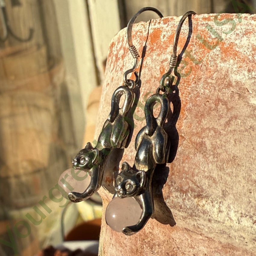 Sterling Silver Cat & Ball Pierced Earrings Earrings