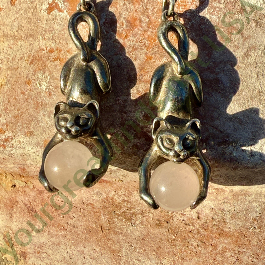 Sterling Silver Cat & Ball Pierced Earrings Earrings