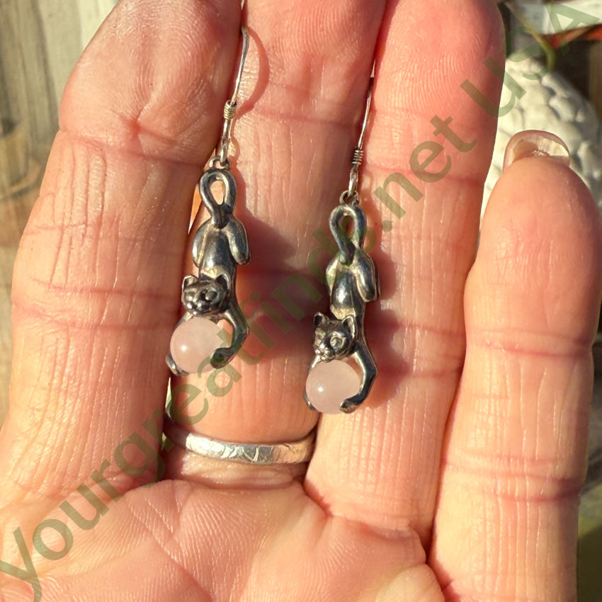 Sterling Silver Cat & Ball Pierced Earrings Earrings