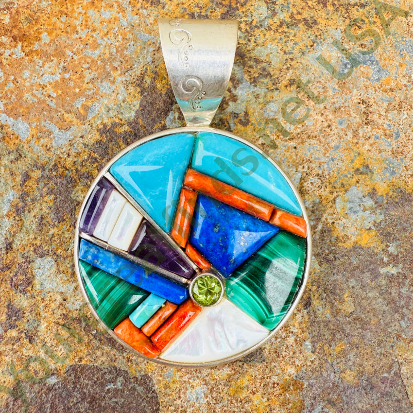 Sterling Silver Channel Inlay Cobblestone Pendant Jay King pendant