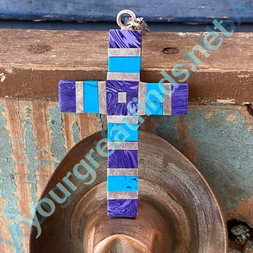 Sterling Silver Channel Inlay Holy Cross Necklace Mexico Yourgreatfinds