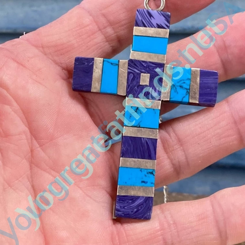 Sterling Silver Channel Inlay Holy Cross Necklace Mexico Yourgreatfinds