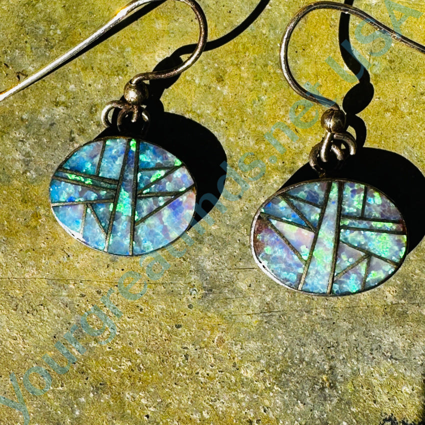 Sterling Silver Channel Inlay Opal Pierced Earrings Earrings