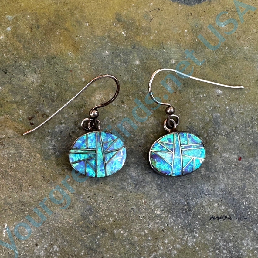 Sterling Silver Channel Inlay Opal Pierced Earrings Earrings