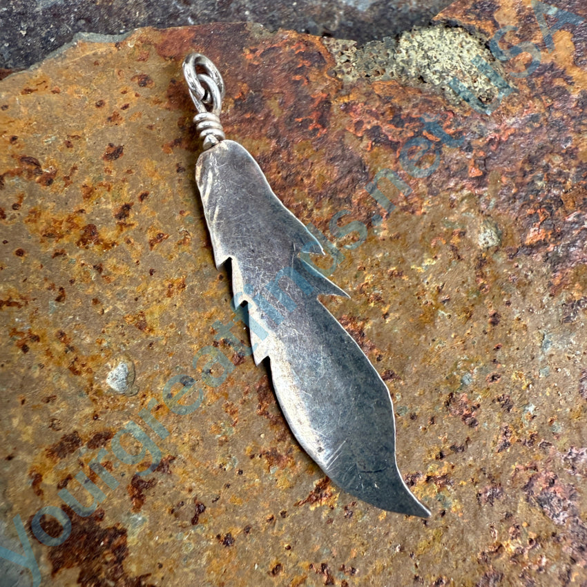 Sterling Silver Channel Inlay Turquoise Southwestern Feather Pendant Pendant