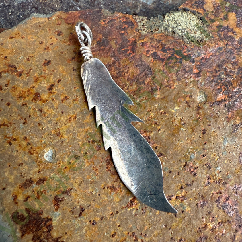 Sterling Silver Channel Inlay Turquoise Southwestern Feather Pendant Pendant