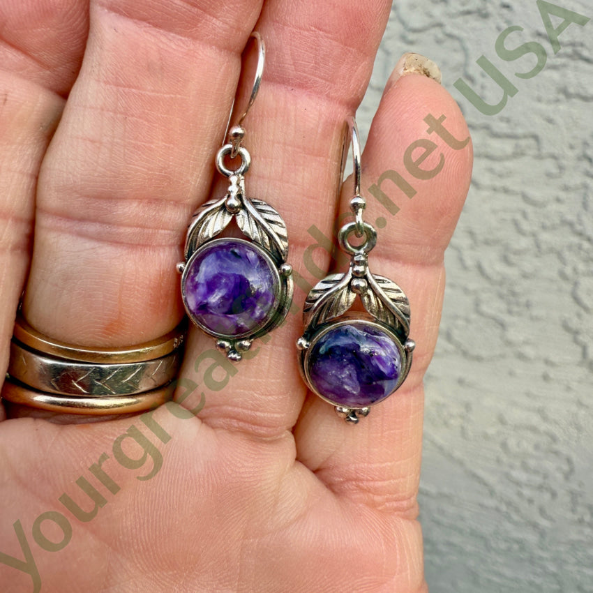 Sterling Silver Charoite Pierced Earrings earrings