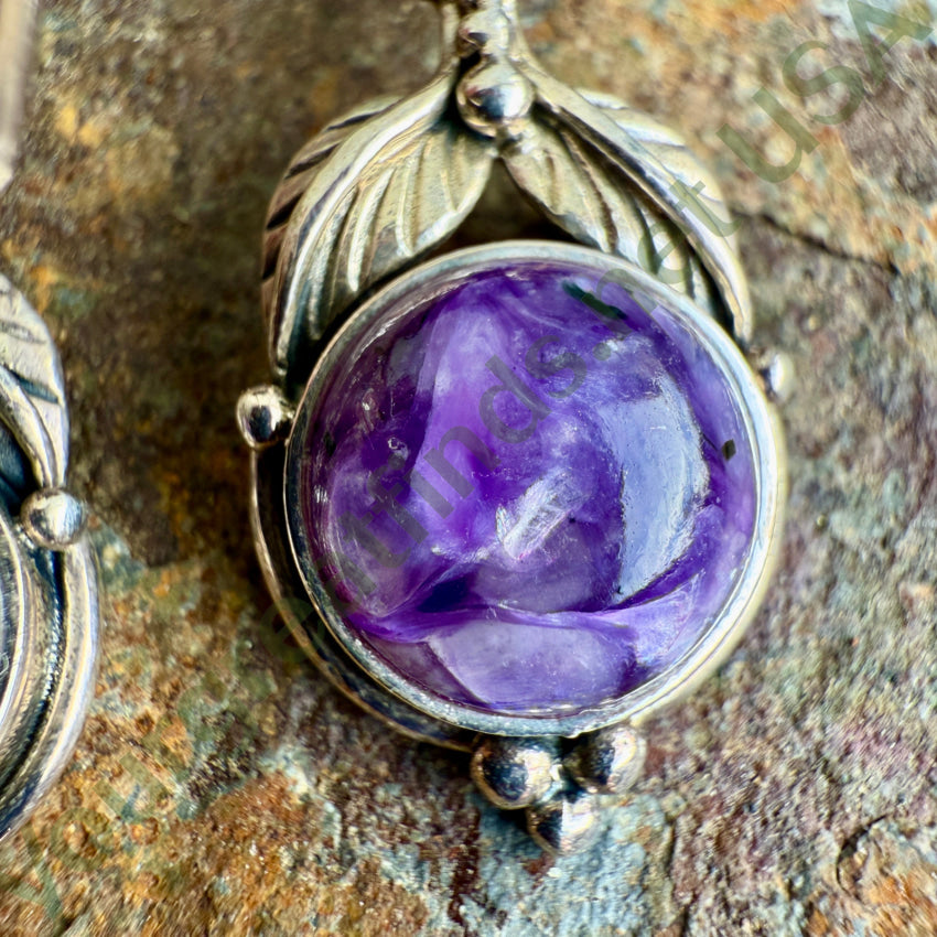 Sterling Silver Charoite Pierced Earrings earrings