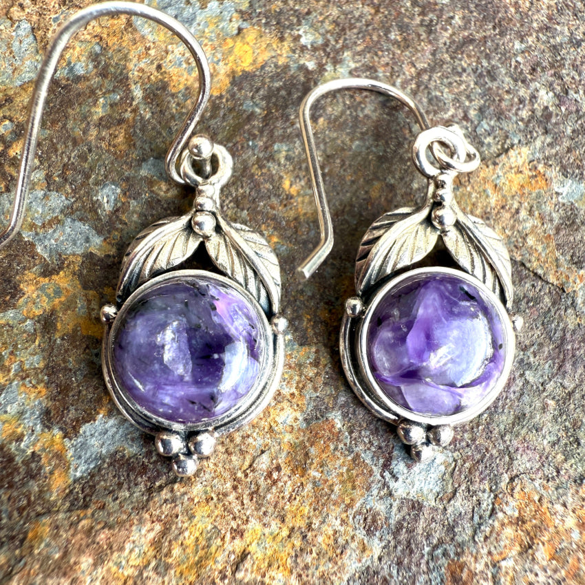 Sterling Silver Charoite Pierced Earrings earrings