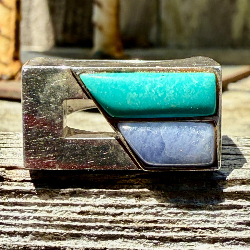 Sterling Silver Charoite & Turquoise Ring Size 7 ring