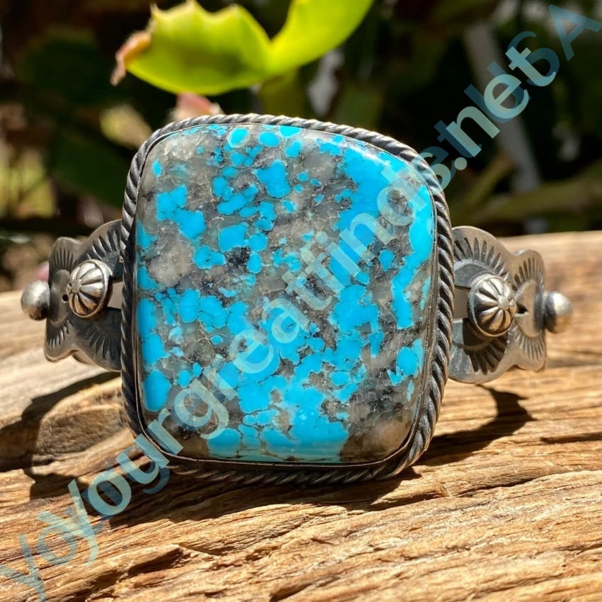 Vintage Turquoise Bracelet, on sale Blue Beads and Fluted Silver Bangle