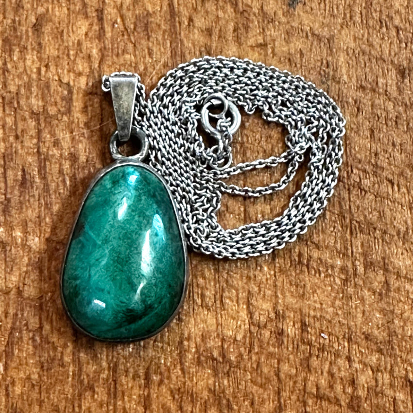 Sterling Silver Chrysocolla Pendant & Chain Necklace Necklace