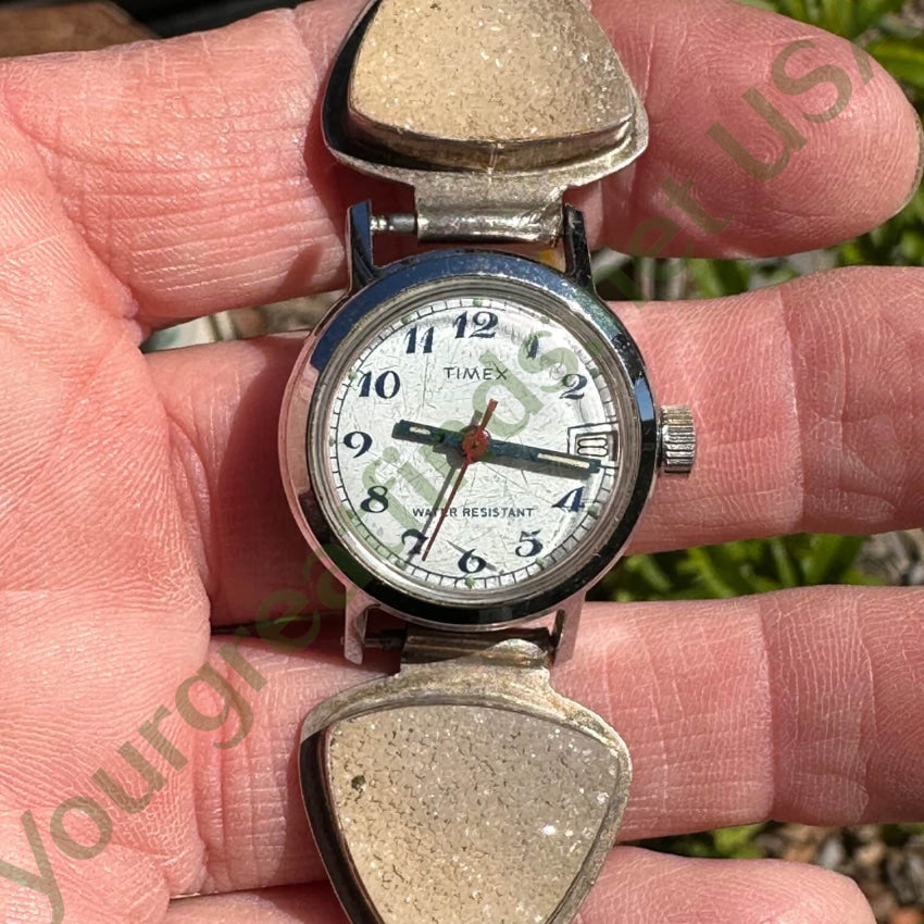 Sterling Silver Chunky Gemstone Watchband Old Timex Watch
