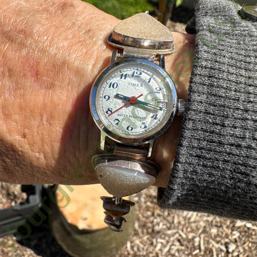 Sterling Silver Chunky Gemstone Watchband Old Timex Watch