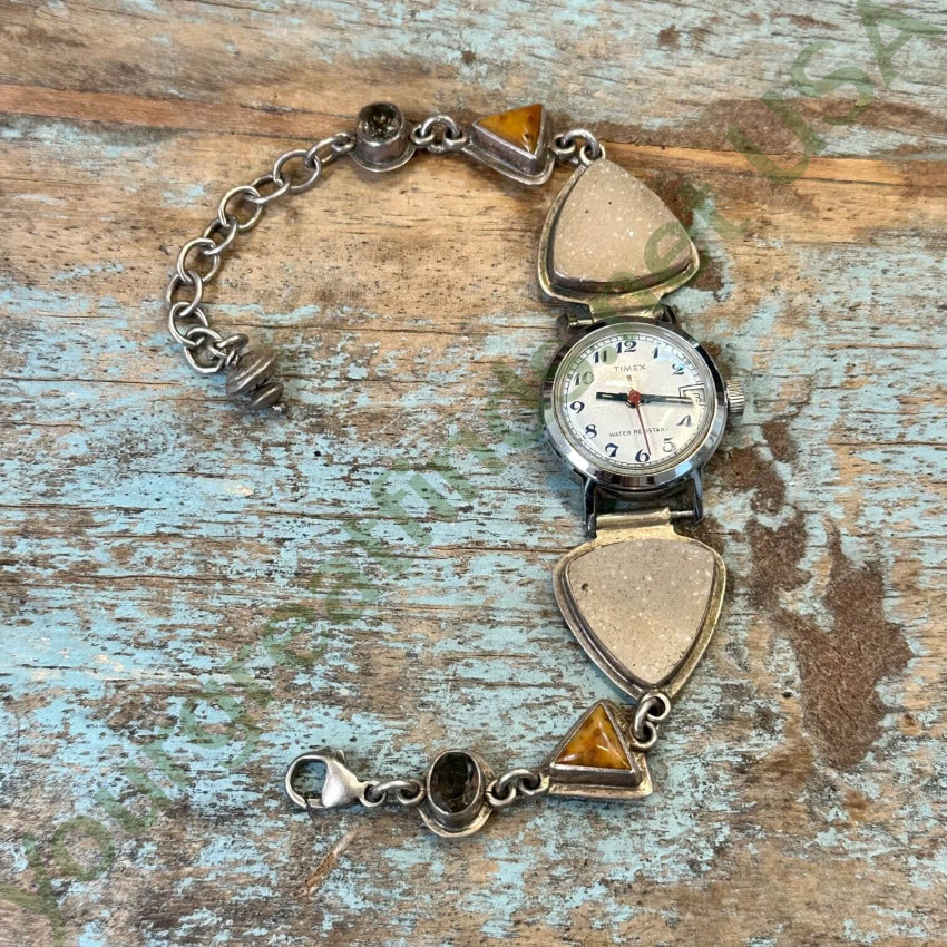 Sterling Silver Chunky Gemstone Watchband Old Timex Watch