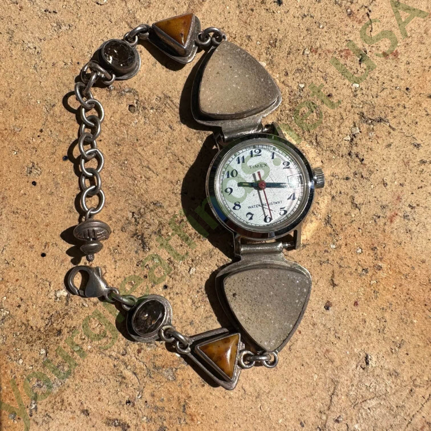 Sterling Silver Chunky Gemstone Watchband Old Timex Watch