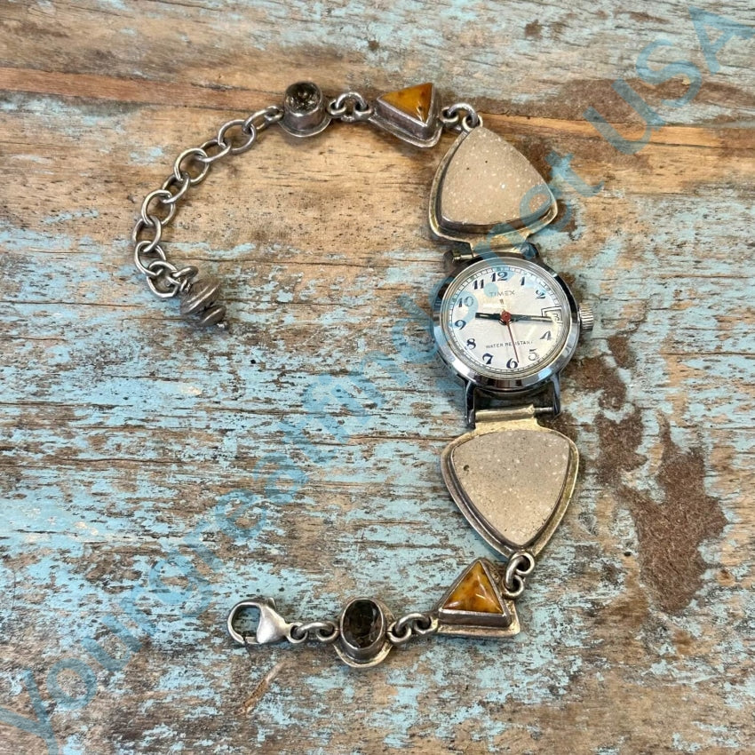 Sterling Silver Chunky Gemstone Watchband Old Timex Watch