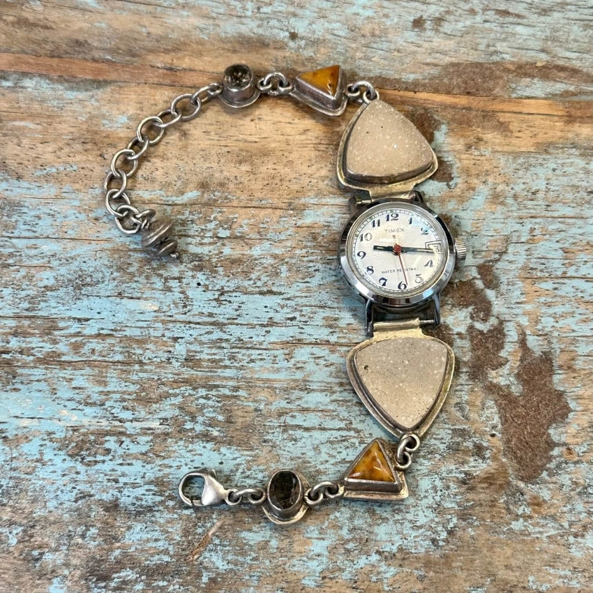 Sterling Silver Chunky Gemstone Watchband Old Timex Watch