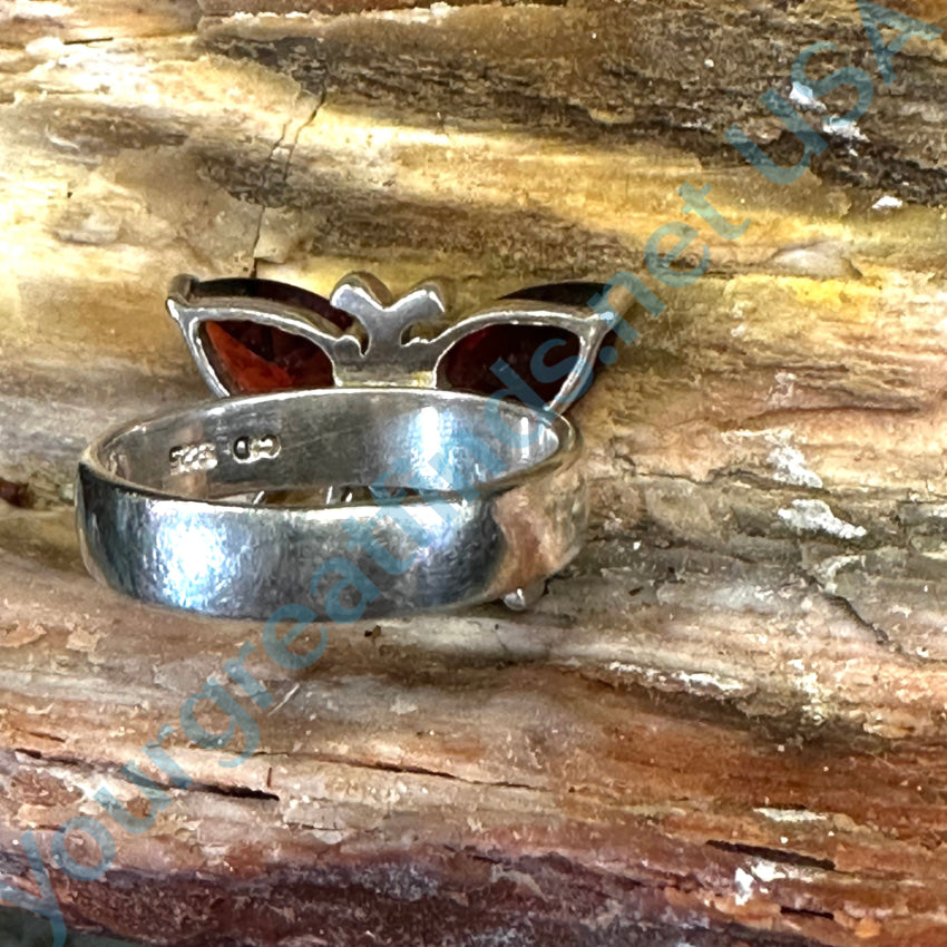 Sterling Silver Citrine &amp; Garnet Butterfly Ring Size 7