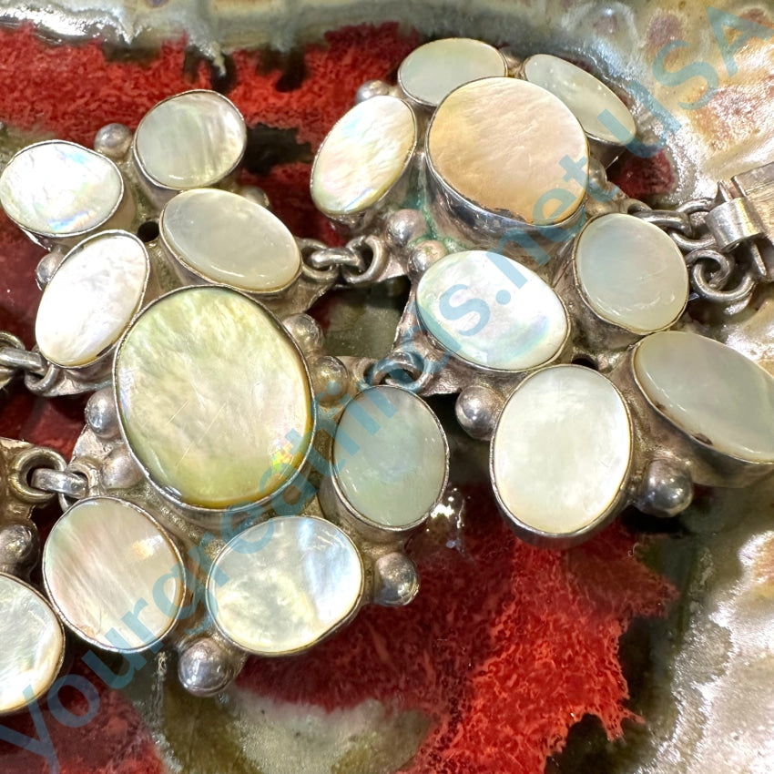 Sterling Silver Cluster Mother-Of-Pearl Panel Bracelet