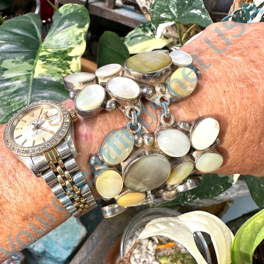 Sterling Silver Cluster Mother-Of-Pearl Panel Bracelet
