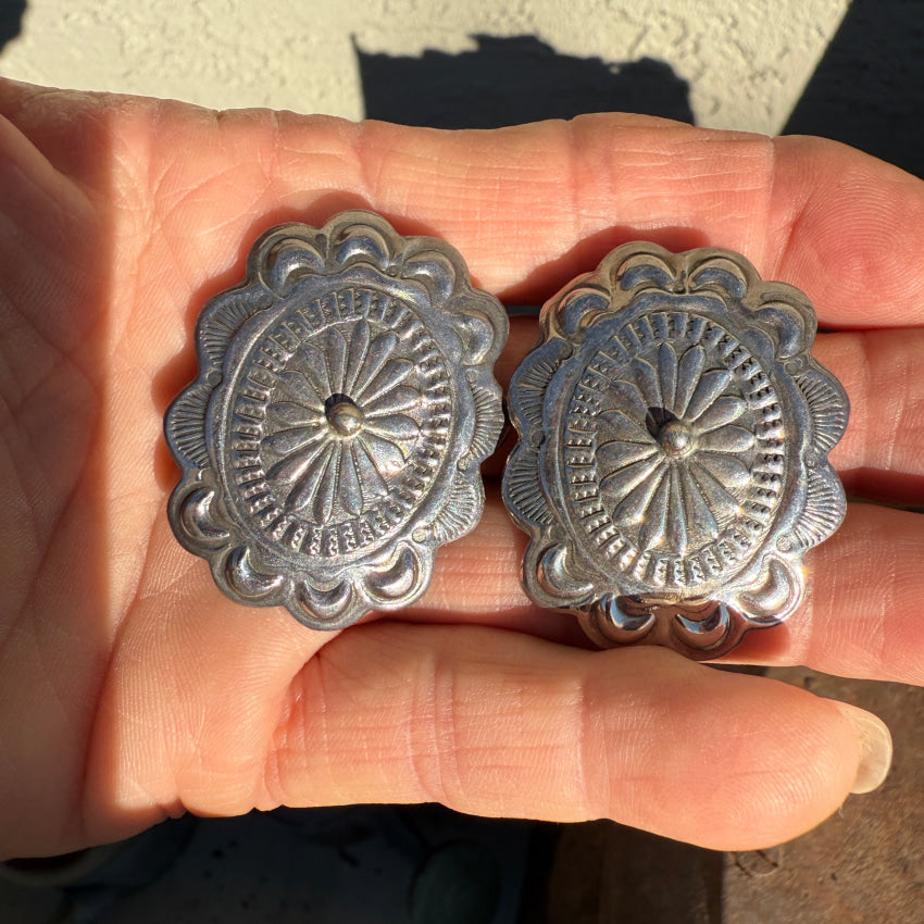 Sterling Silver Concho Clip On Earrings Earrings