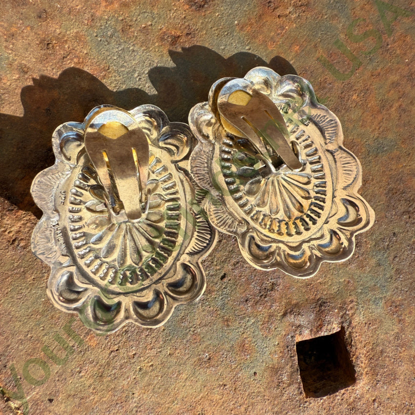 Sterling Silver Concho Clip On Earrings Earrings