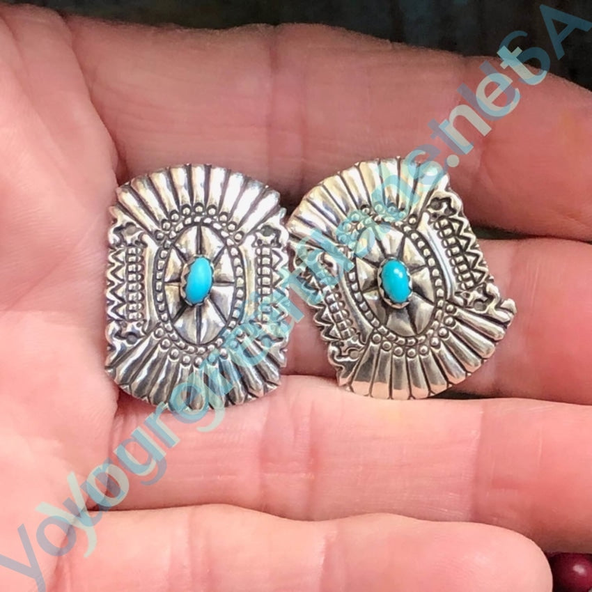 Sterling Silver Concho Pierced Earrings Turquoise Yourgreatfinds