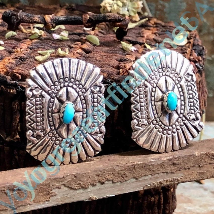 Sterling Silver Concho Pierced Earrings Turquoise Yourgreatfinds