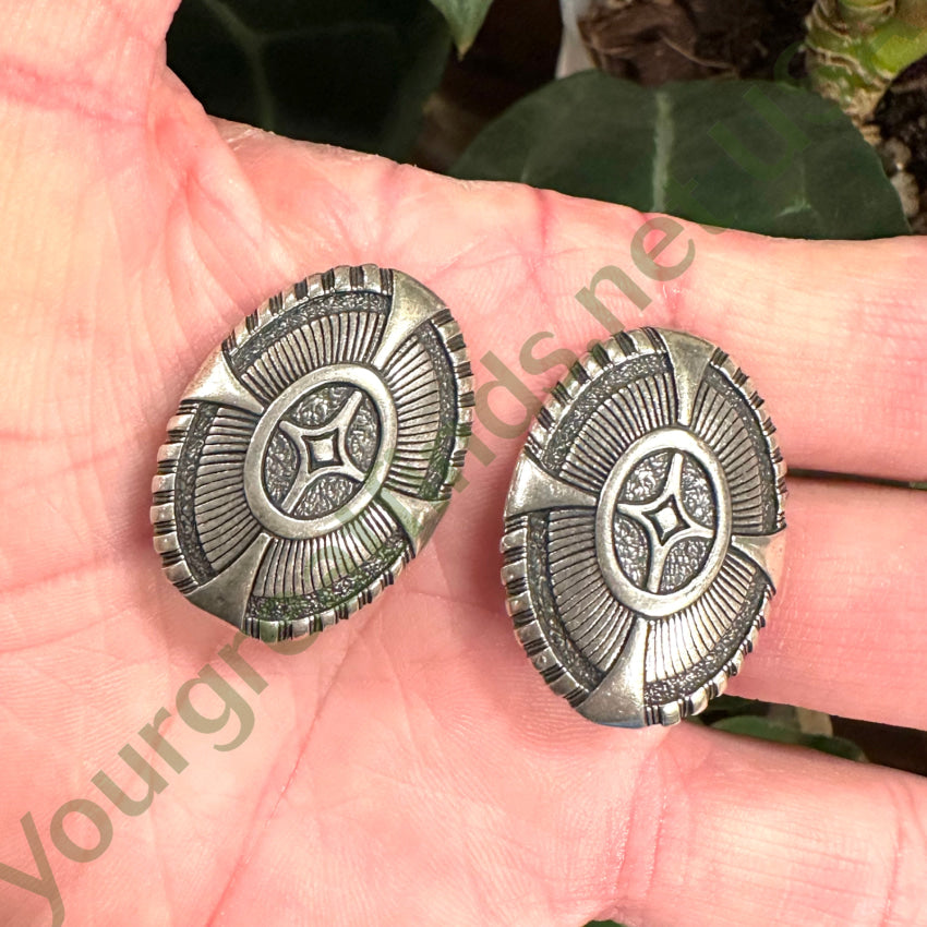 Sterling Silver Cross Concho Clip On Earrrings