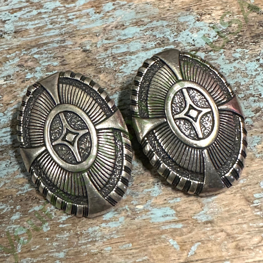 Sterling Silver Cross Concho Clip On Earrrings