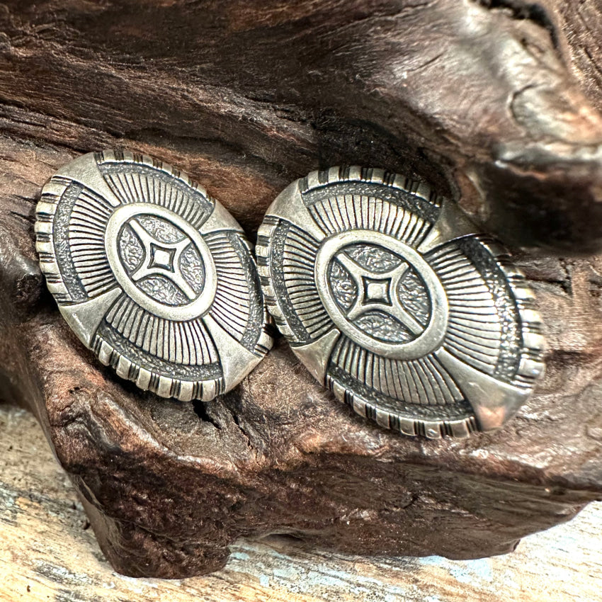 Sterling Silver Cross Concho Clip On Earrrings