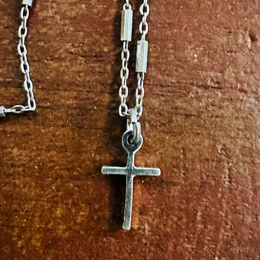 Sterling Silver Cross Necklace Fancy Bar Link Chain Necklace