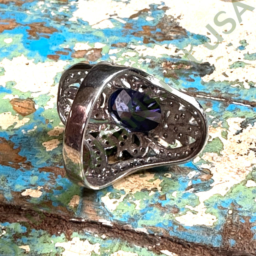 Sterling Silver & Cubic Zirconia Cocktail Ring Size 10 Ring