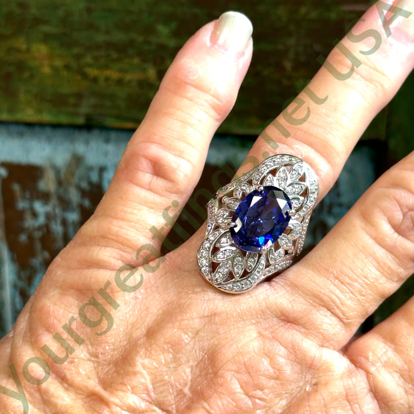 Sterling Silver & Cubic Zirconia Cocktail Ring Size 10 Ring