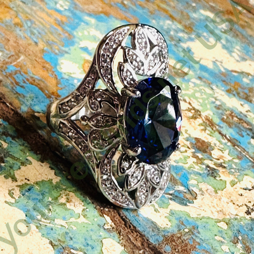 Sterling Silver & Cubic Zirconia Cocktail Ring Size 10 Ring