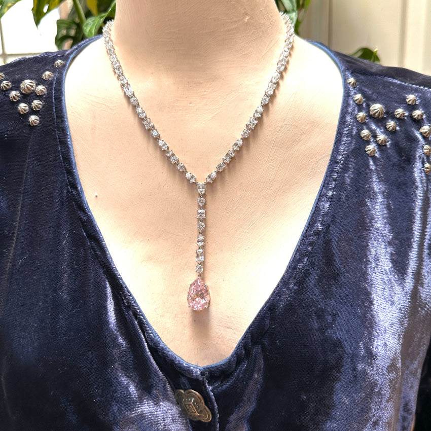 Sterling Silver & Cubic Zirconia ’Y’ Lariat Necklace Cocktail Necklace