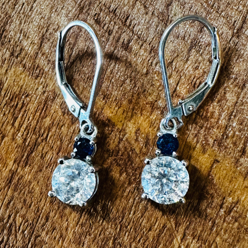 Sterling Silver Cz Pierced Earrings White & Blue Apparel Accessories
