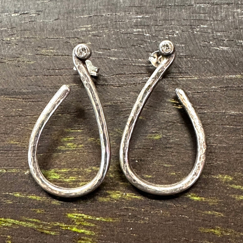 Sterling Silver & Cz Pierced Post Loop Earrings Earrings