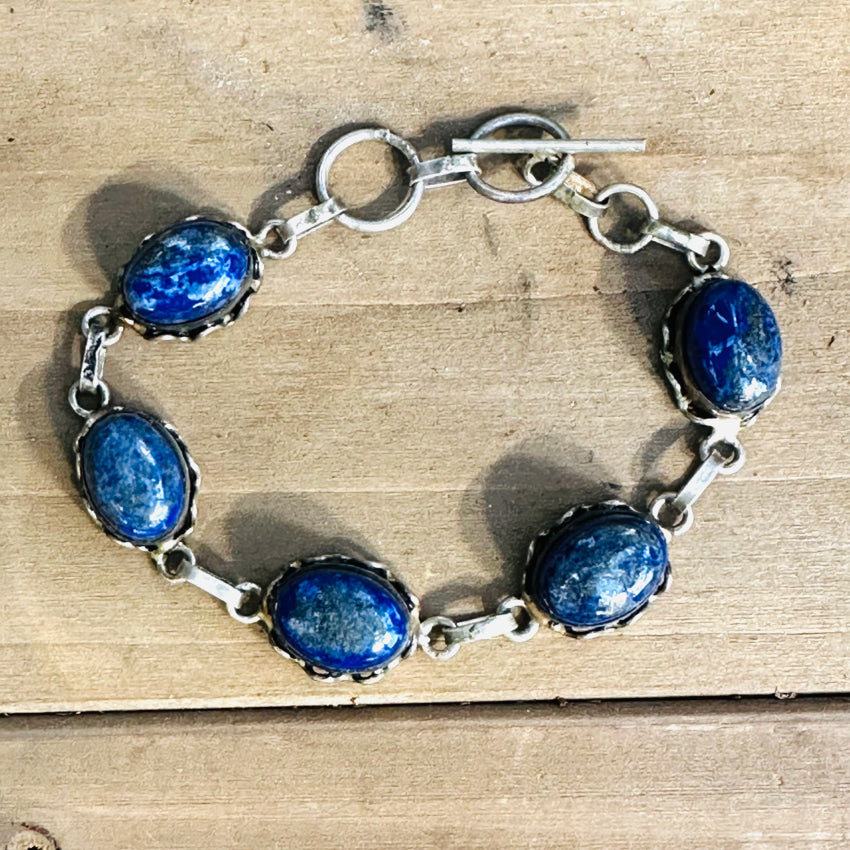 Sterling Silver & Dark Blue Lapis Lazuli Link Bracelet