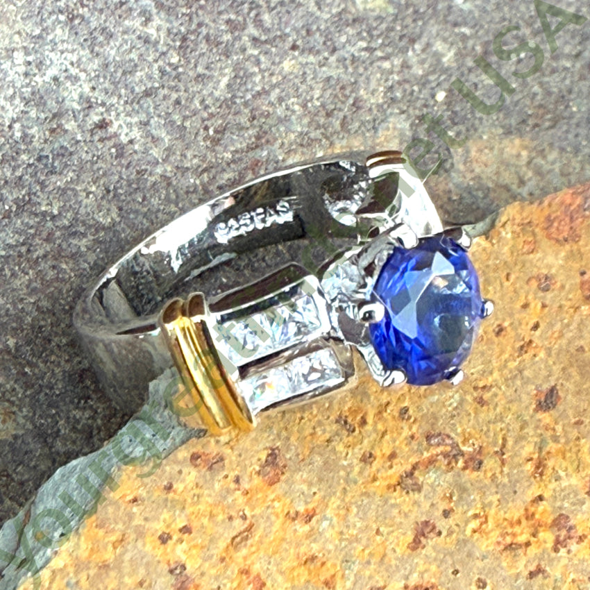 Sterling Silver Dark Blue & White Cubic Zirconia Ring Size 8 Ring