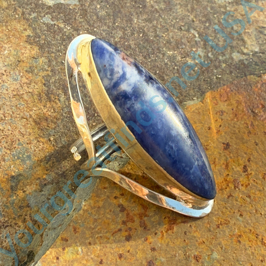 Sterling Silver Denim Sodalite Long Ring Adjustable Ring