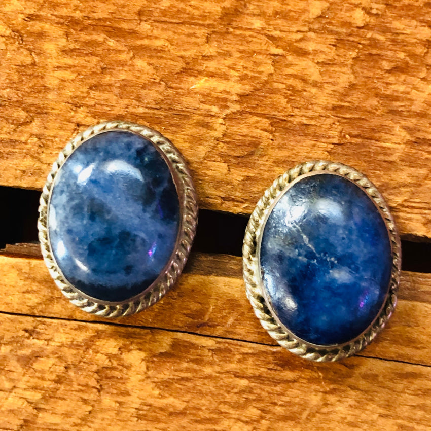 Sterling Silver & Denim Sodalite Pierced Post Stud Earrings Earrings