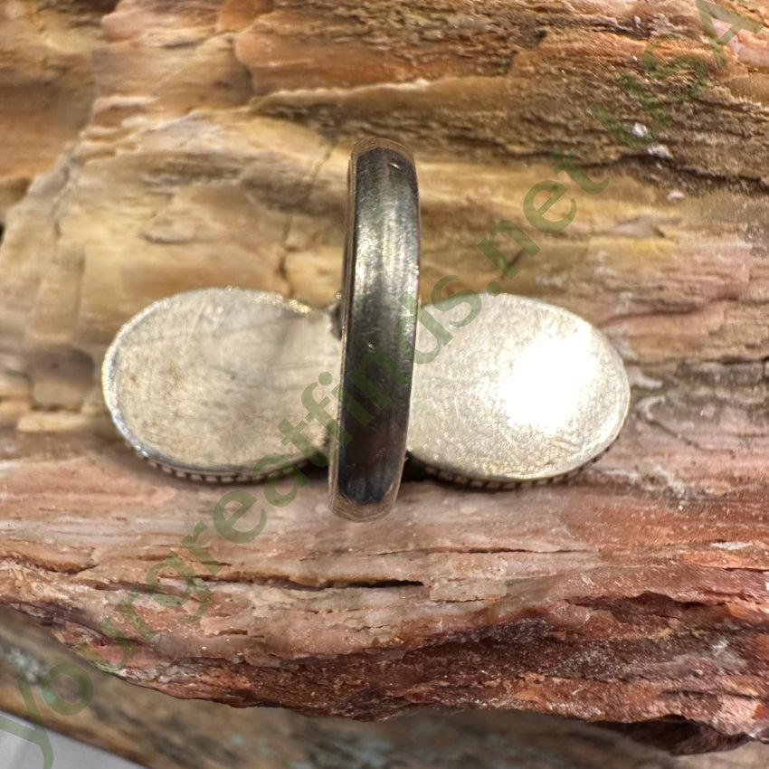 Sterling Silver Double Red Coral Stone Ring Size 7.5