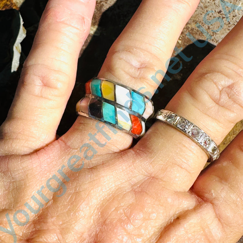 Sterling Silver Double Row Wide Band Ring Turquoise Ring