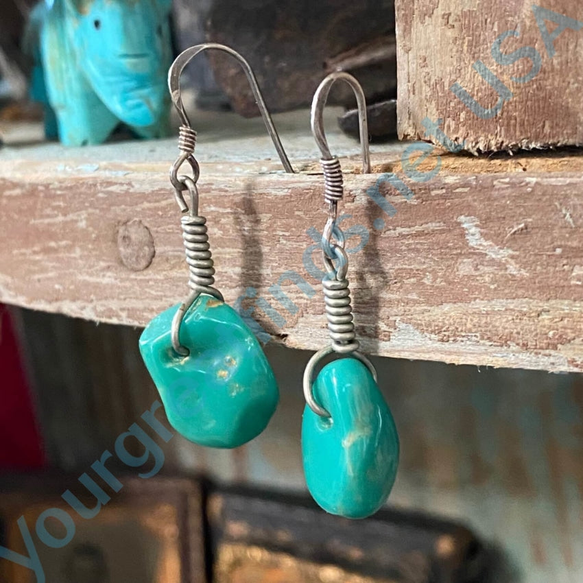 Sterling Silver Drilled Turquoise Nugget Pierced Earrings