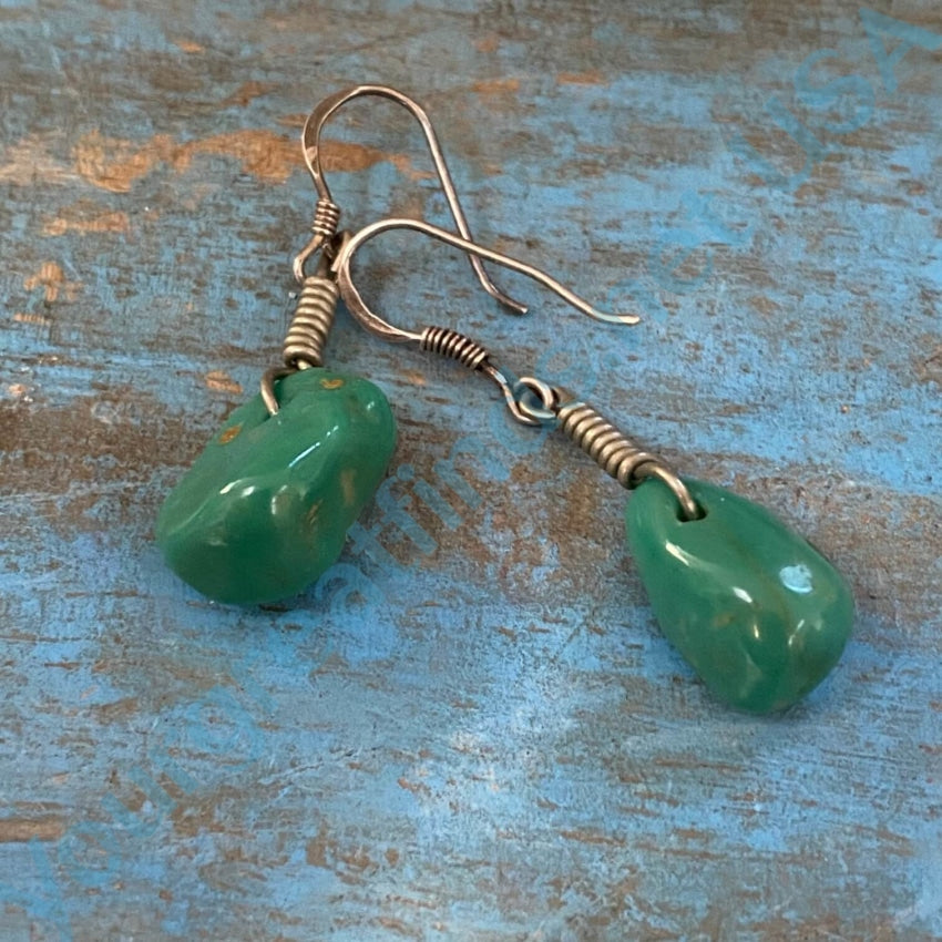 Sterling Silver Drilled Turquoise Nugget Pierced Earrings