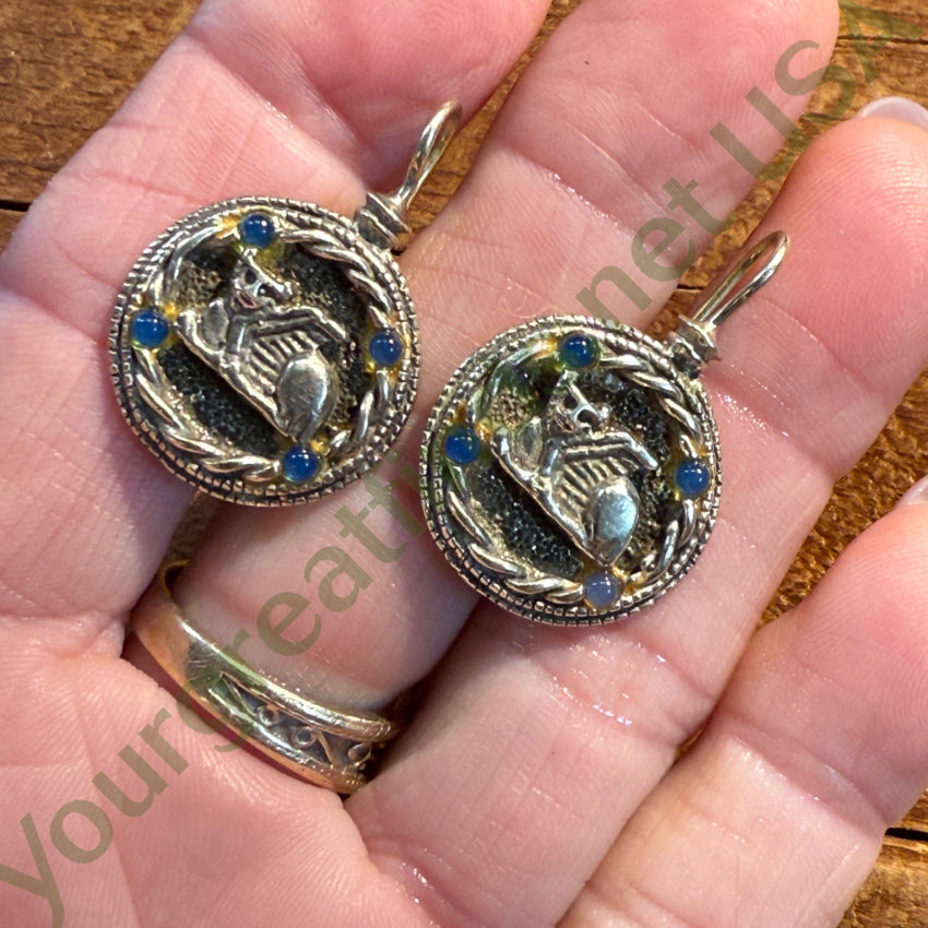 Sterling Silver Egyptian Revival Bastet Medallion Pierced Earrings earrings