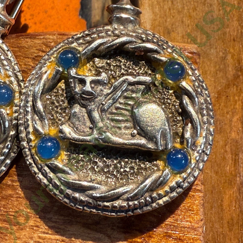 Sterling Silver Egyptian Revival Bastet Medallion Pierced Earrings earrings