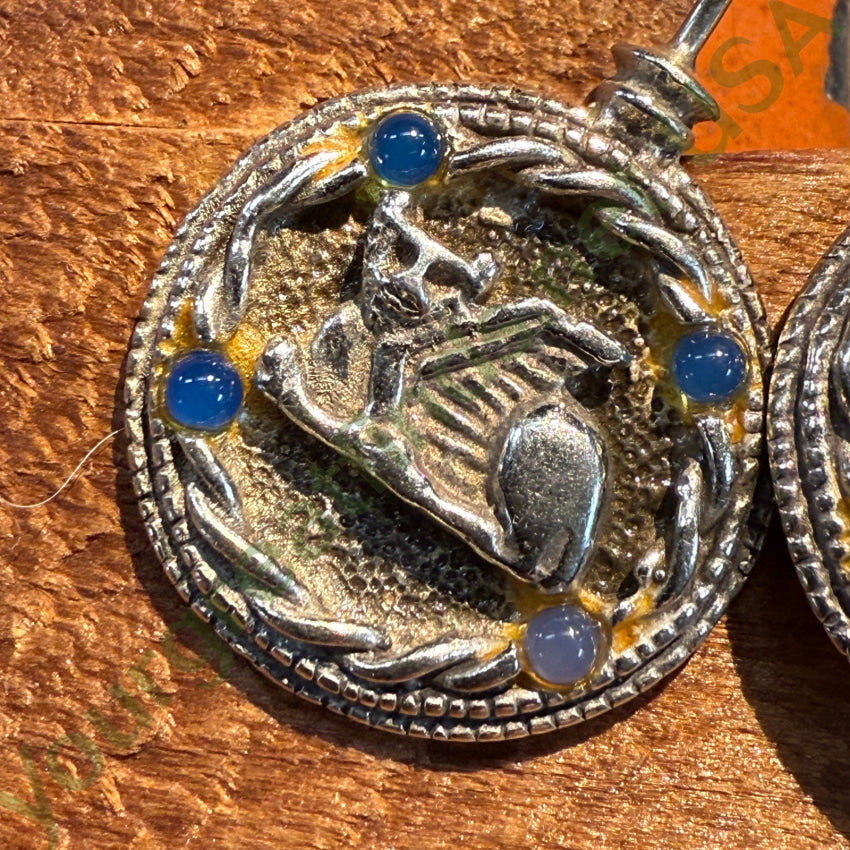 Sterling Silver Egyptian Revival Bastet Medallion Pierced Earrings earrings